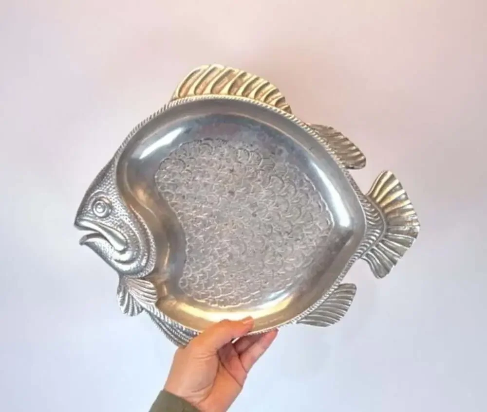Vintage Cast Aluminum Fish Decorative Tray Serving Platter